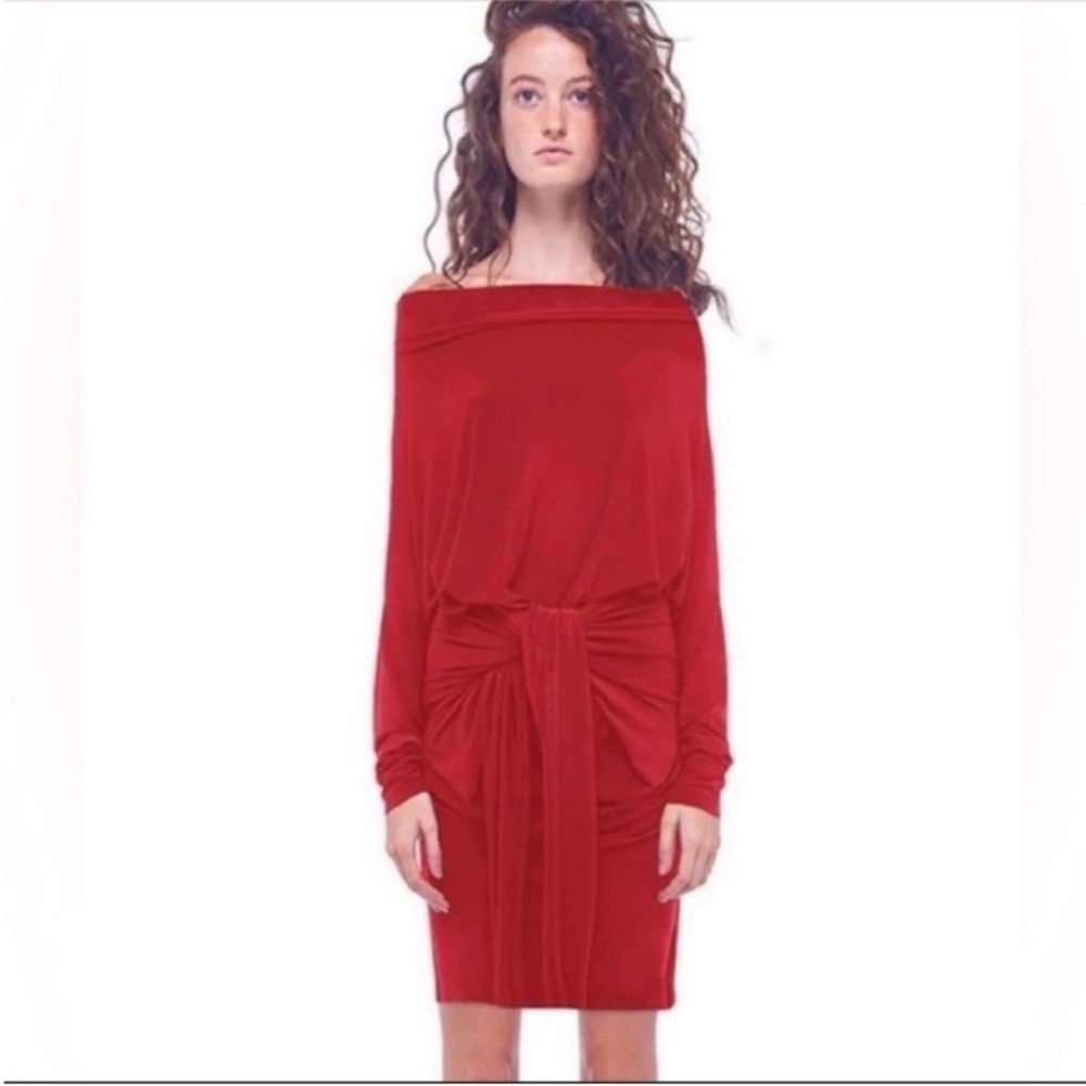 Women’s Red Norma Kamali Four Sleeve Off The Shoulder Formal Dress Size L